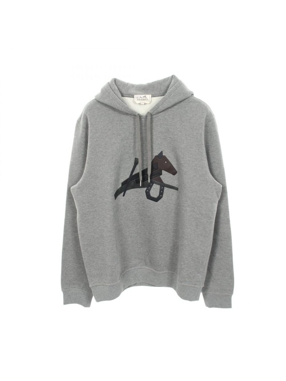 Hermes Hoodie Puzzle Equestre Leather Patch Brushed Lining Cotton Pullover
